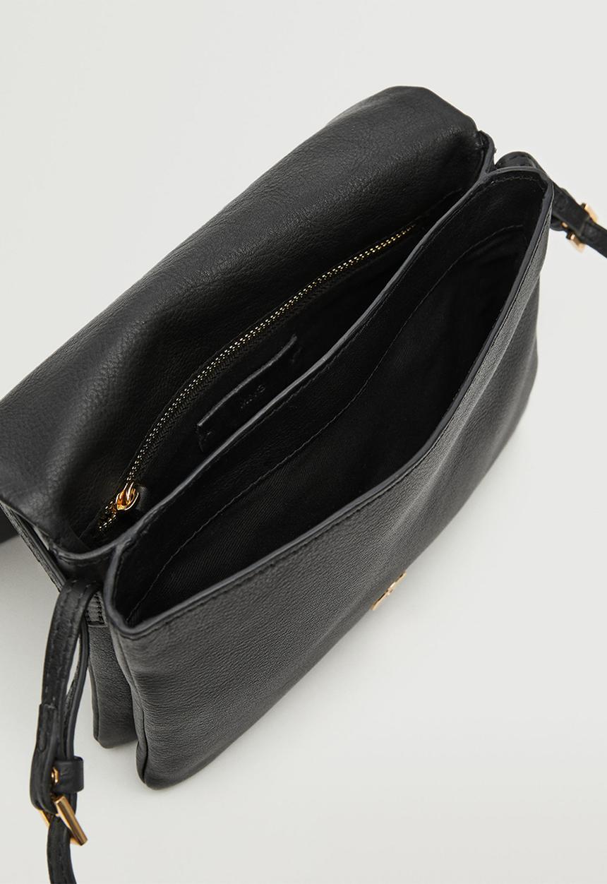 MANGO - Flap leather bag - black