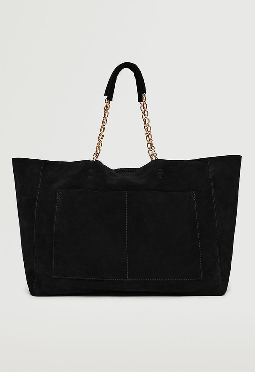 MANGO - Leather shopper bag - black