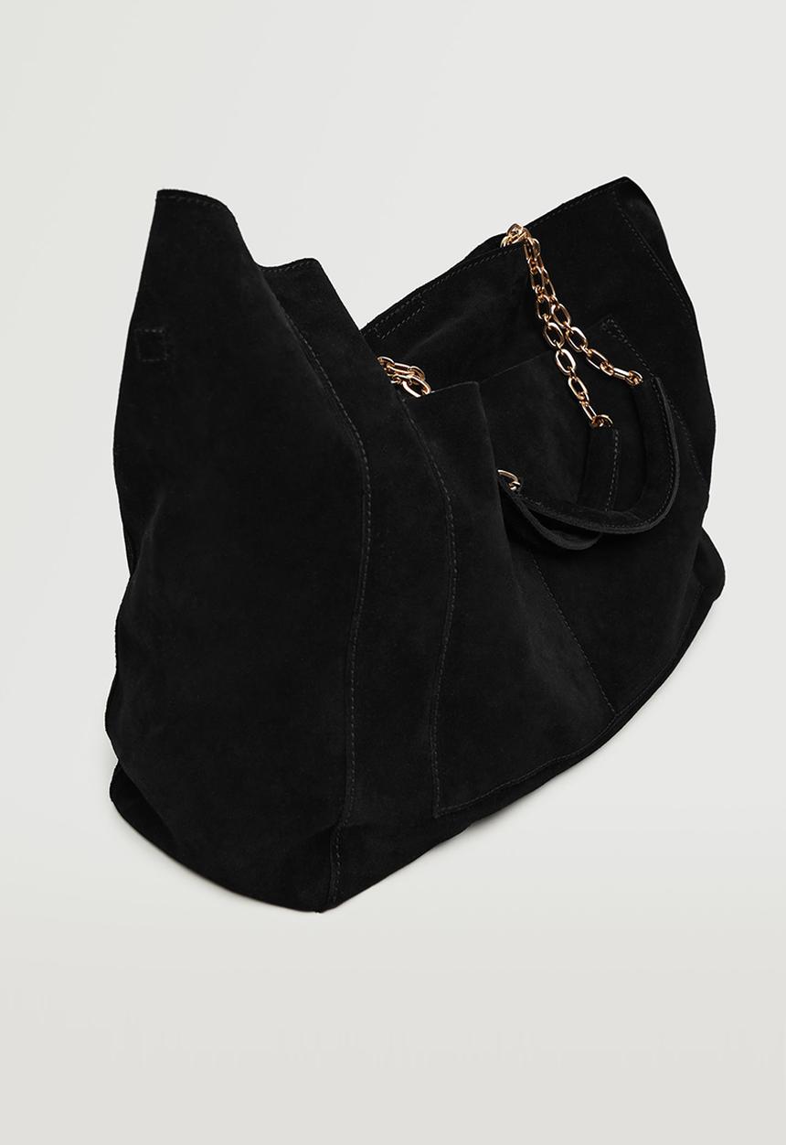 MANGO - Leather shopper bag - black