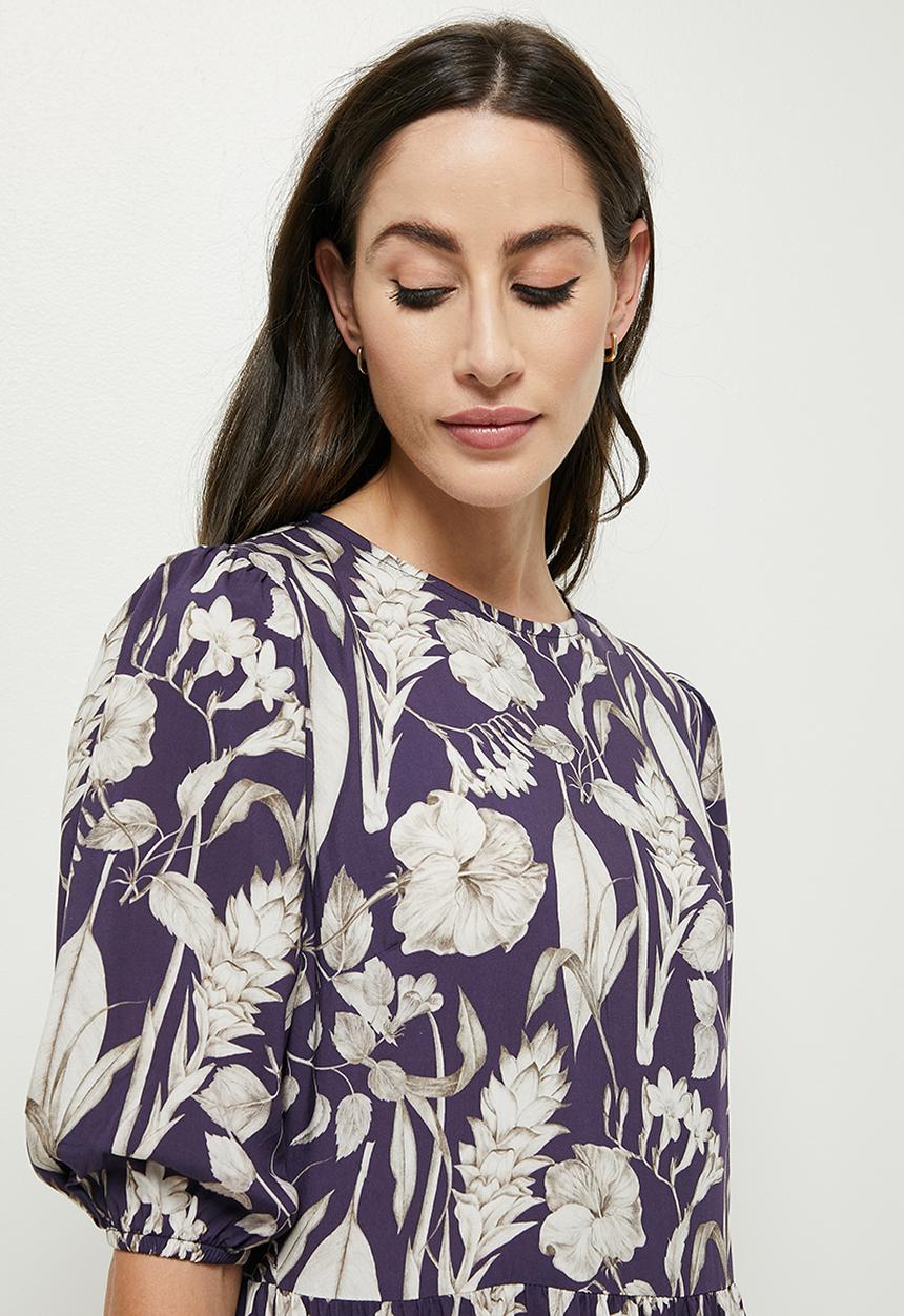 edit - Bellow sleeve tier maxi - navy & stone