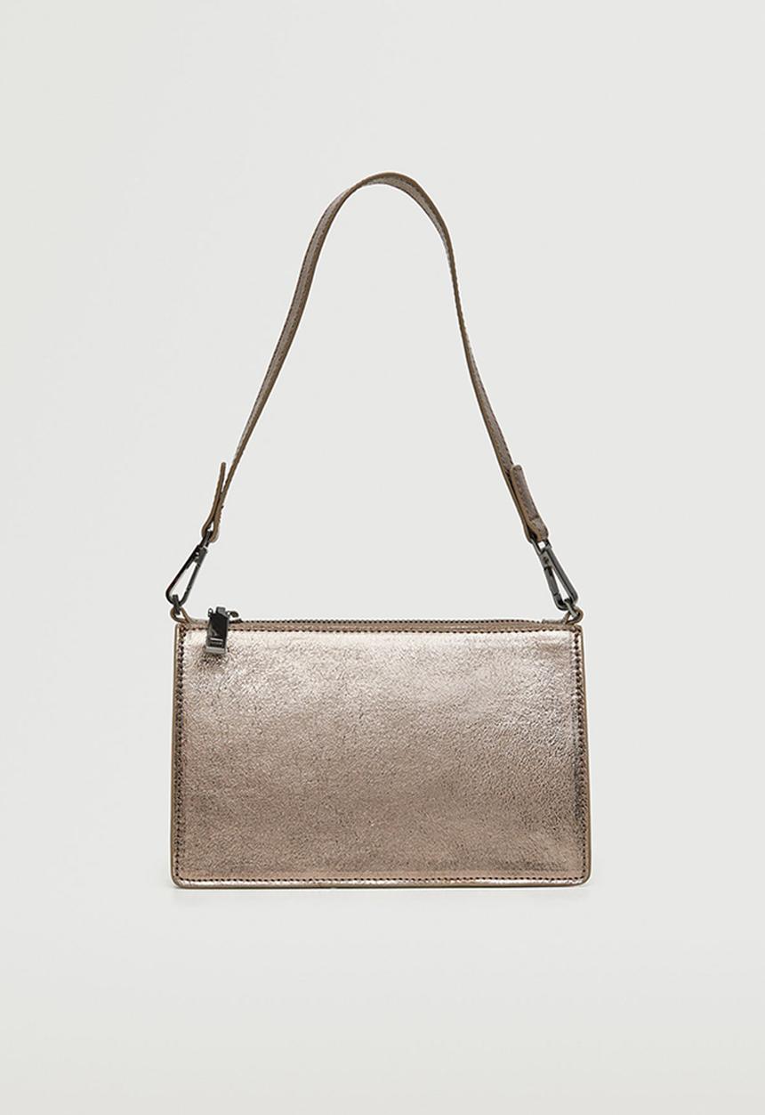 MANGO - Glossy baguette bag- silver