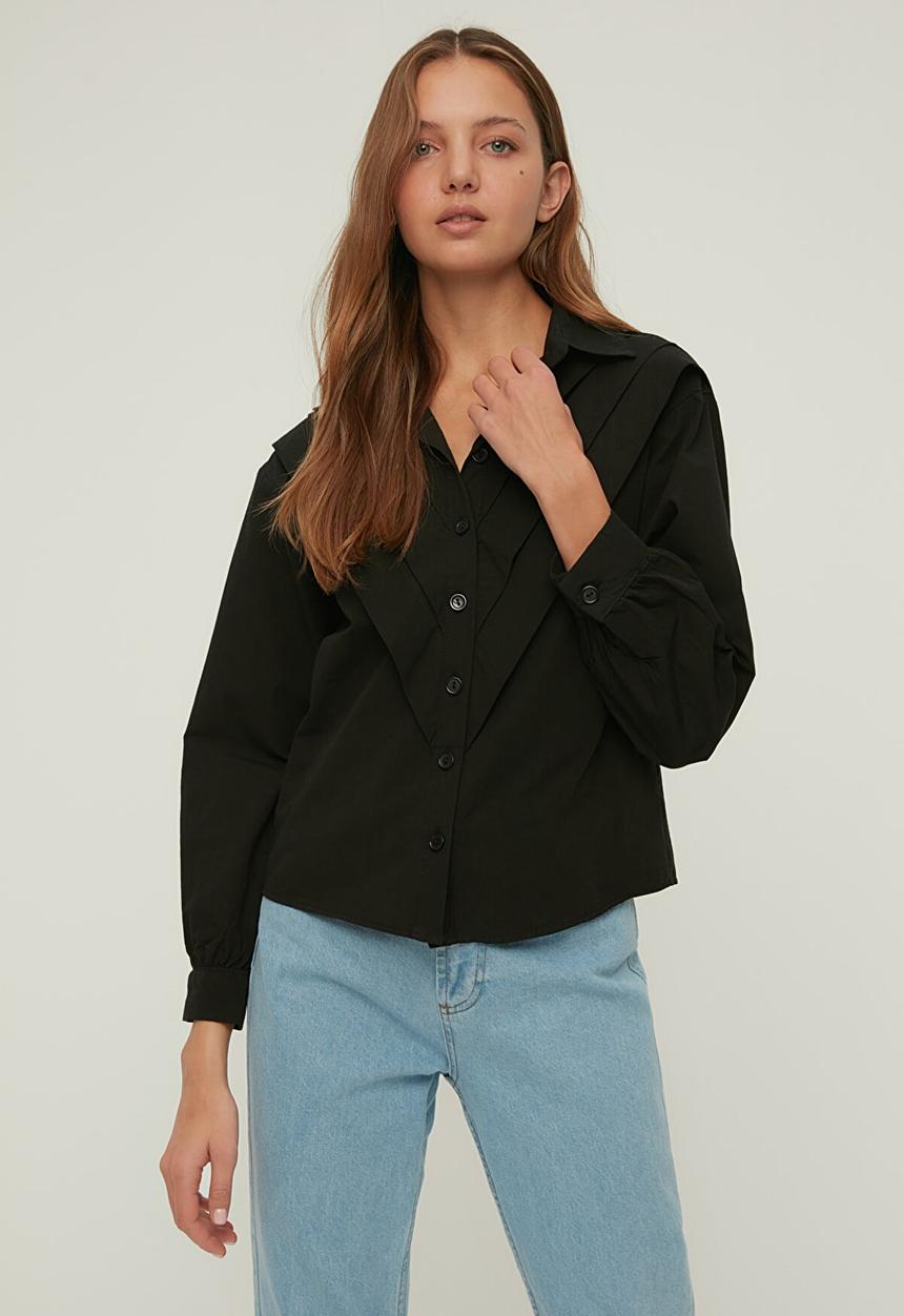 Trendyol - Rib detailed shirt - black