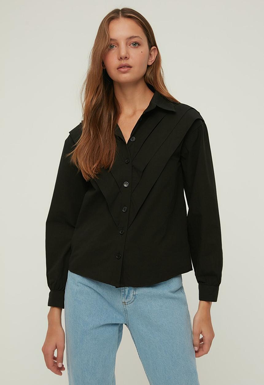 Trendyol - Rib detailed shirt - black