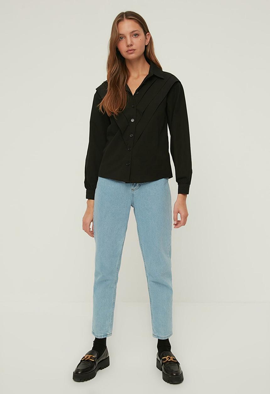 Trendyol - Rib detailed shirt - black