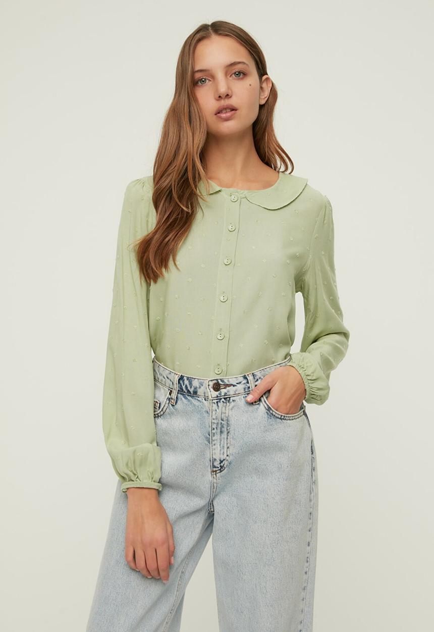 Trendyol - Collar detailed shirt - green