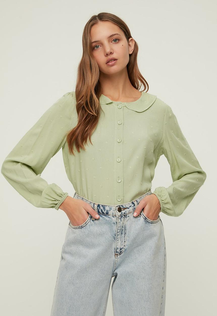 Trendyol - Collar detailed shirt - green