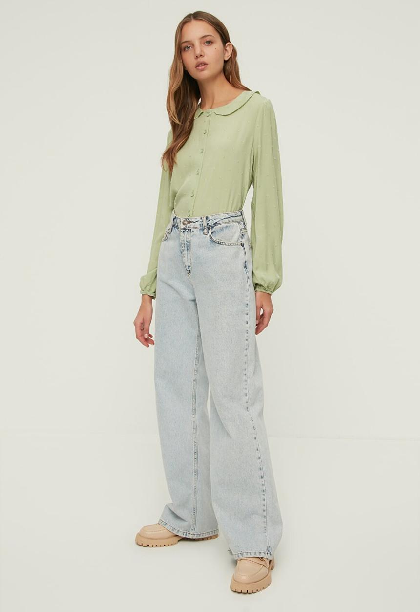 Trendyol - Collar detailed shirt - green