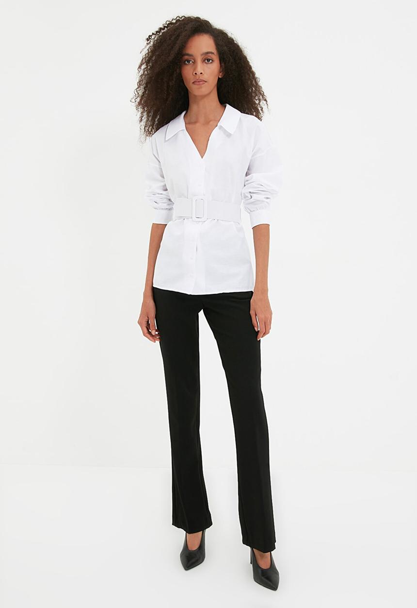 Trendyol - Belted shirt - ecru