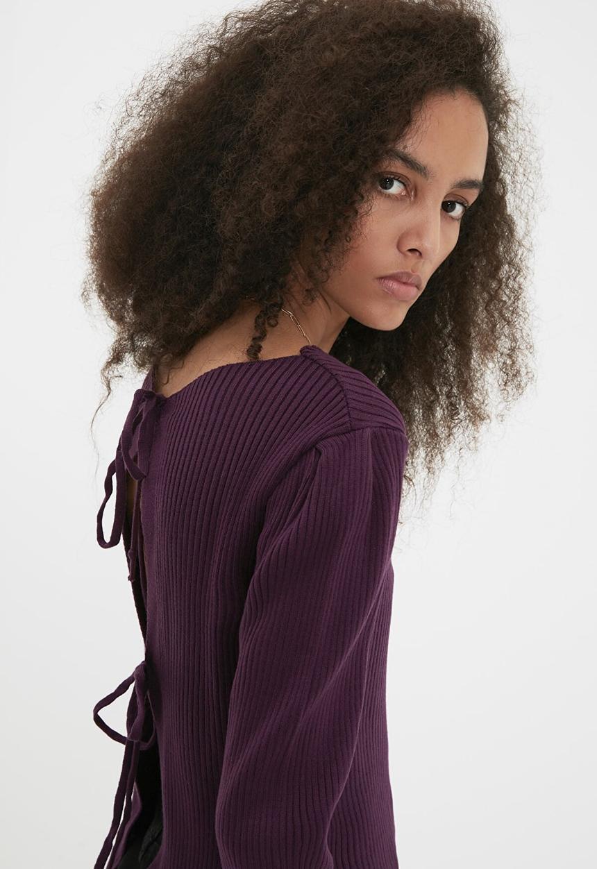 Trendyol - Ribbed back detailed knitwear sweater - plum