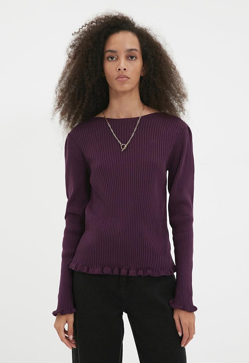 Trendyol - Ribbed back detailed knitwear sweater - plum