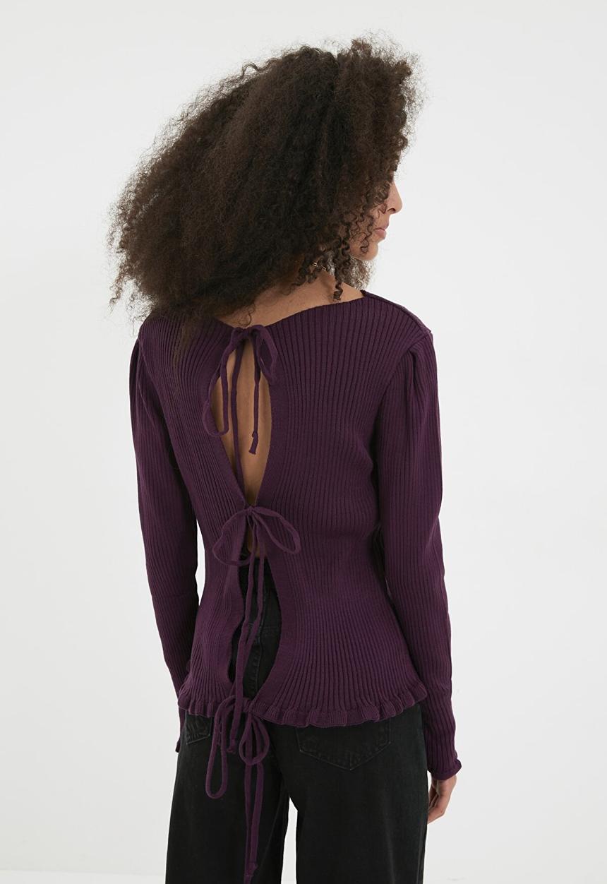 Trendyol - Ribbed back detailed knitwear sweater - plum