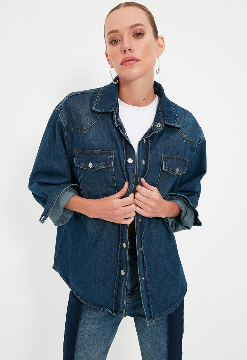 Trendyol - Pocket detailed denim shirt - blue