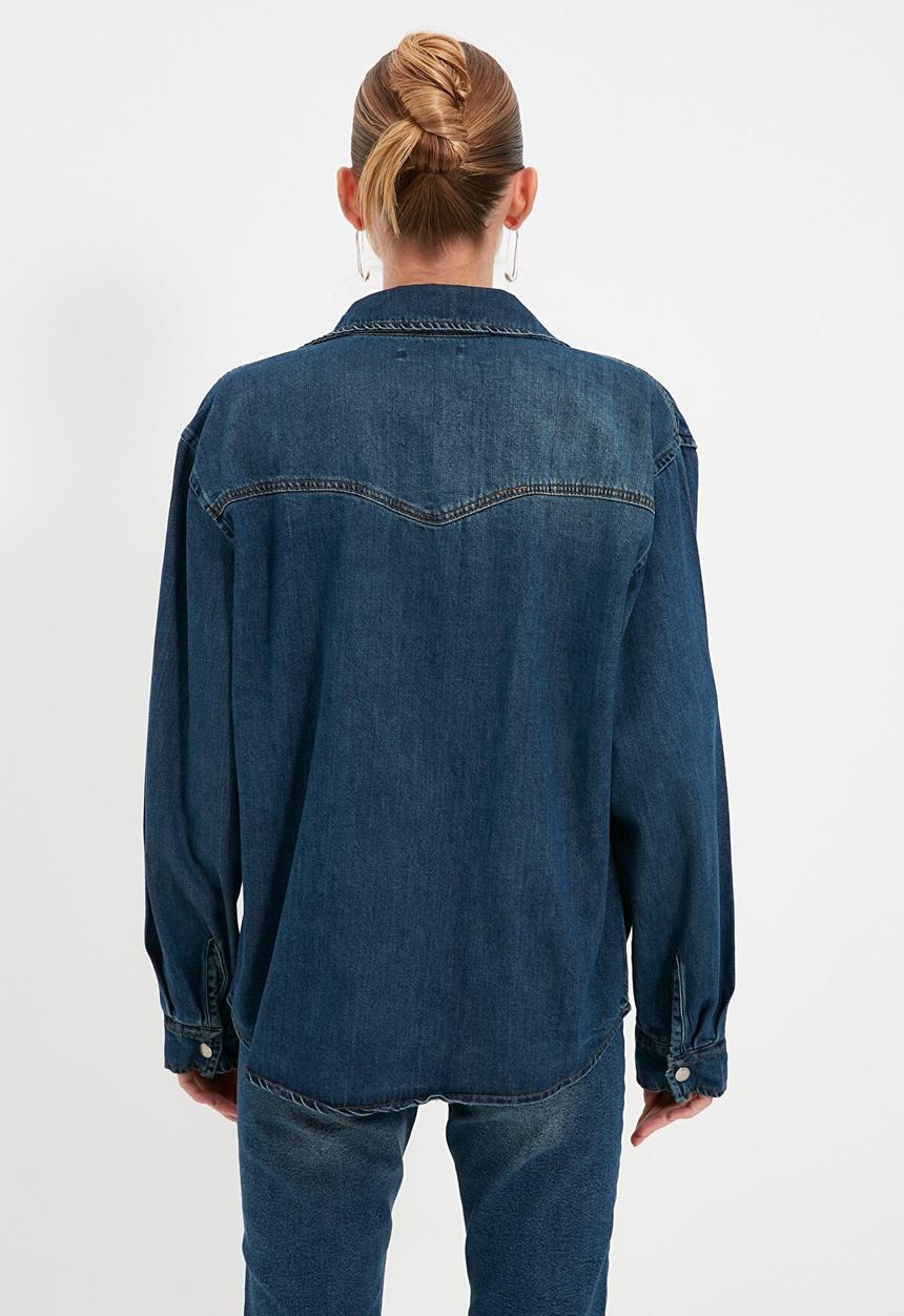 Trendyol - Pocket detailed denim shirt - blue