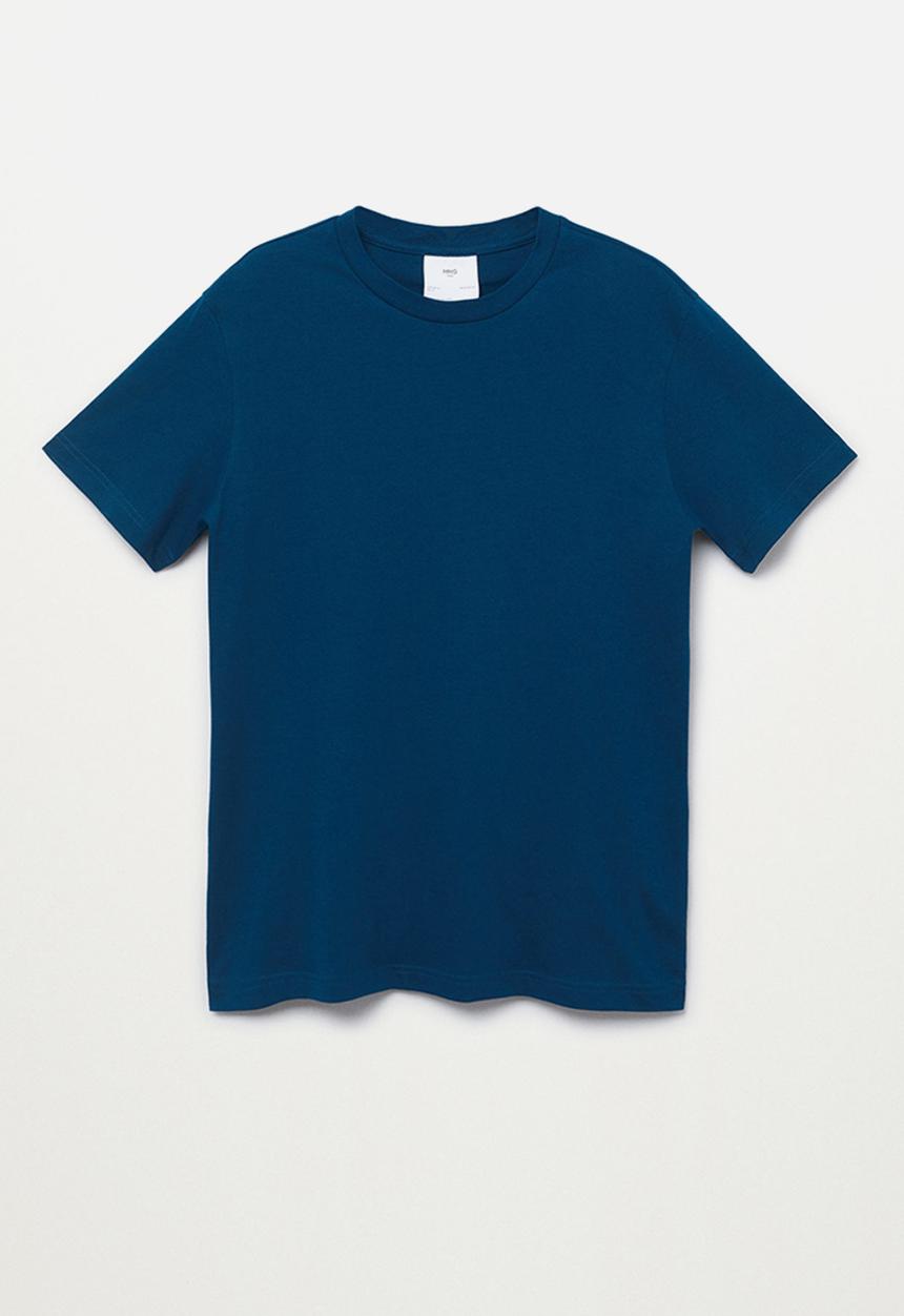 MANGO - Cherlo sustainable cotton basic T-shirt - mid-blue