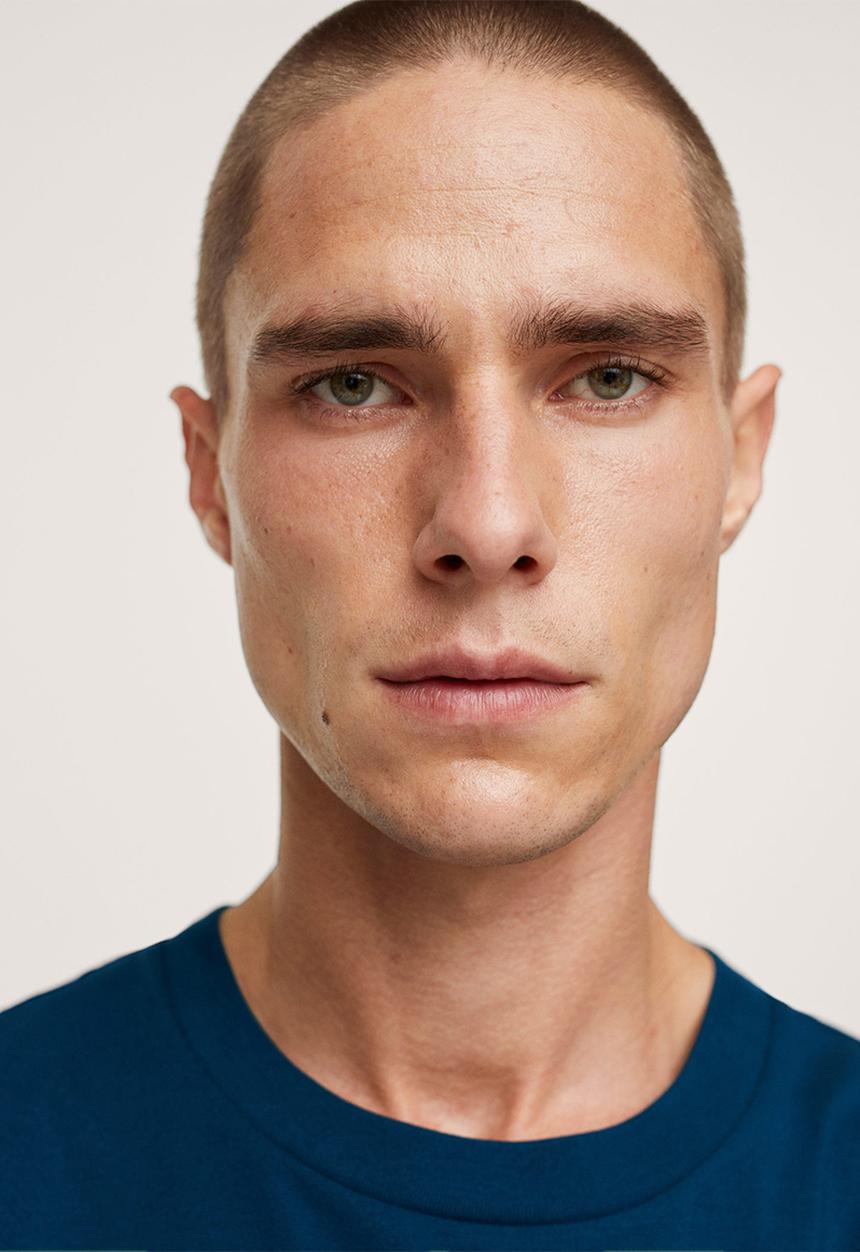 MANGO - Cherlo sustainable cotton basic T-shirt - mid-blue