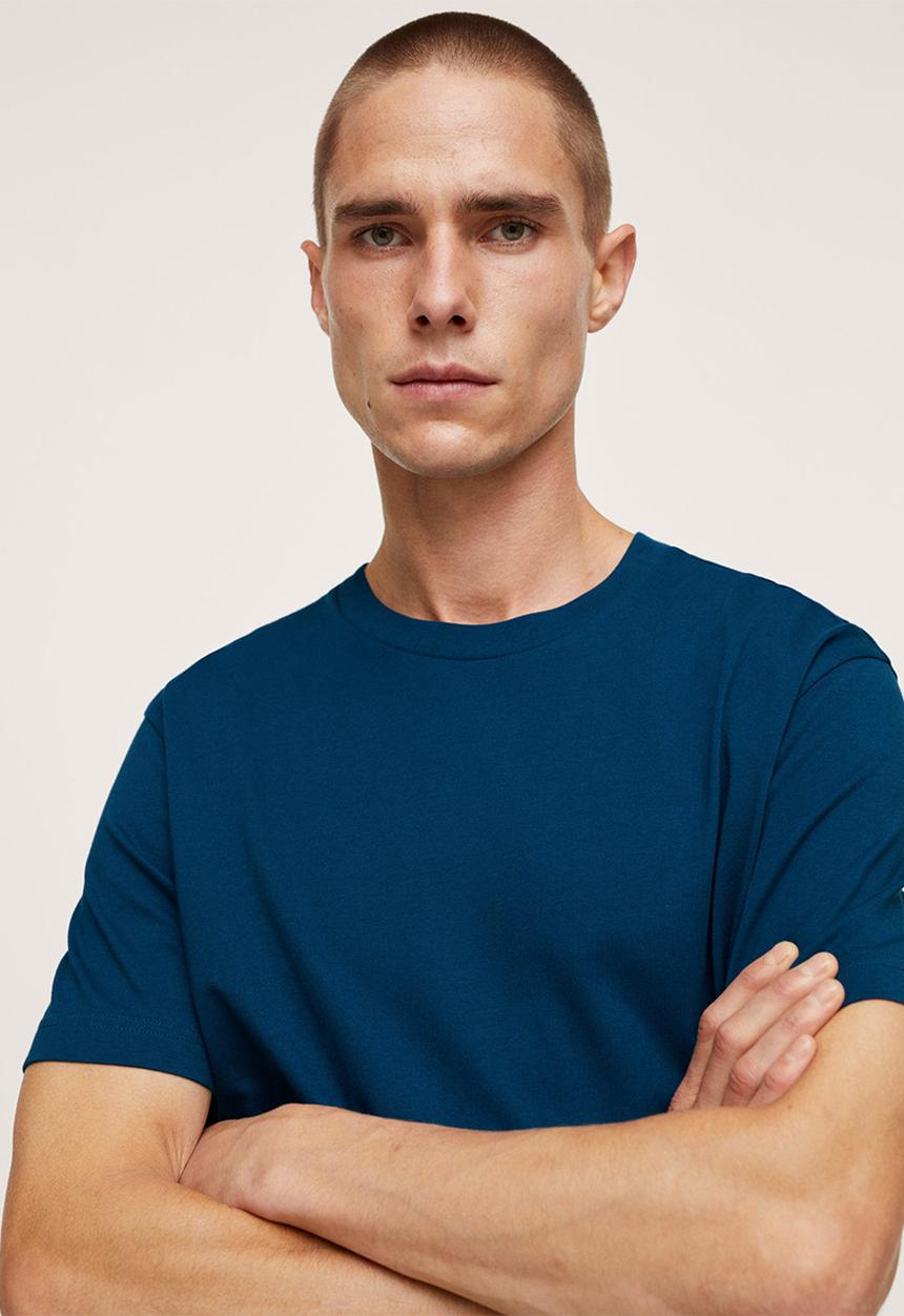 MANGO - Cherlo sustainable cotton basic T-shirt - mid-blue