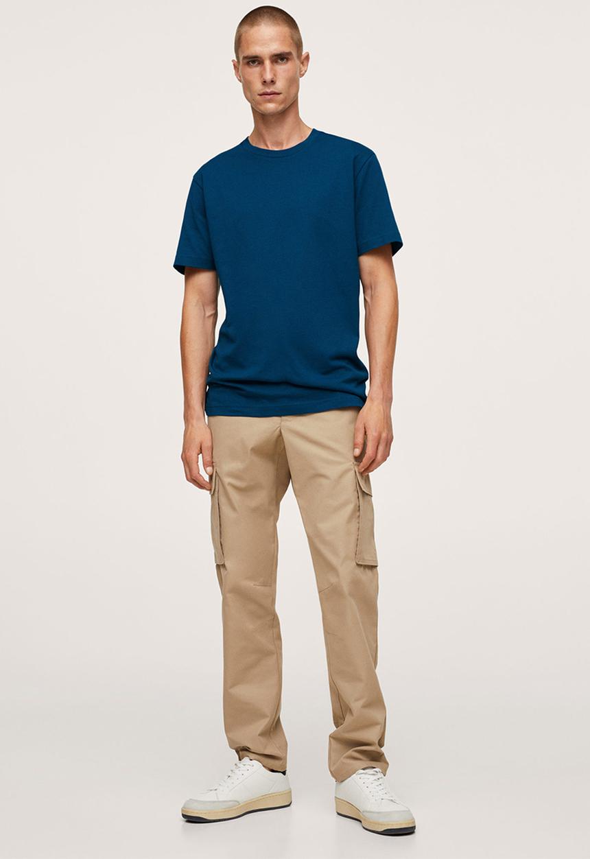 MANGO - Cherlo sustainable cotton basic T-shirt - mid-blue