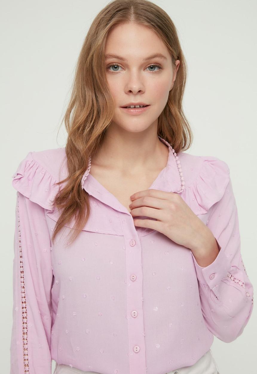Trendyol - Ruffle feminine shirt - lilac