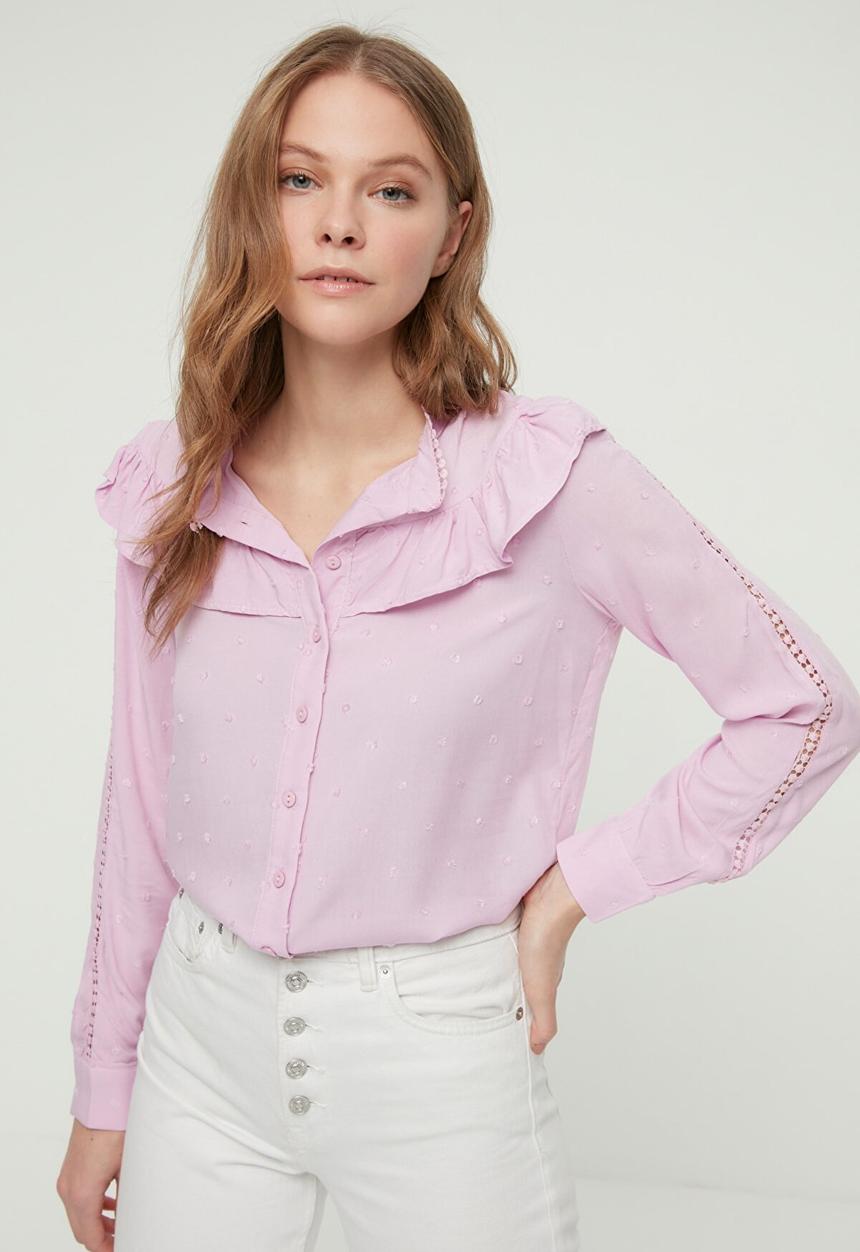 Trendyol - Ruffle feminine shirt - lilac