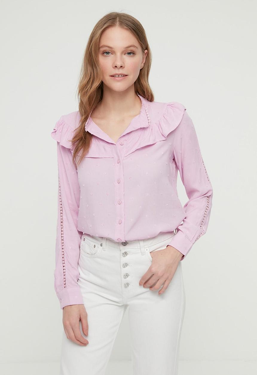 Trendyol - Ruffle feminine shirt - lilac