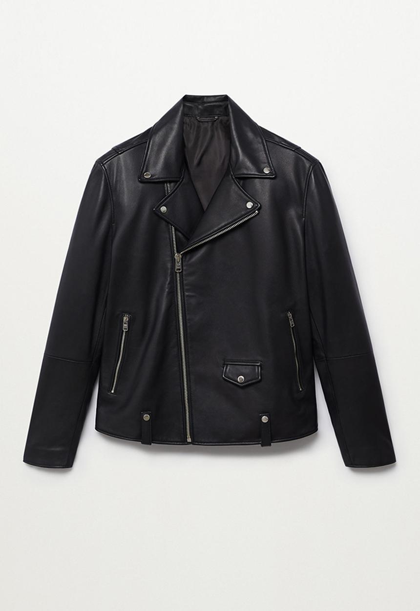 MANGO - Lapels Leather Jacket - Black