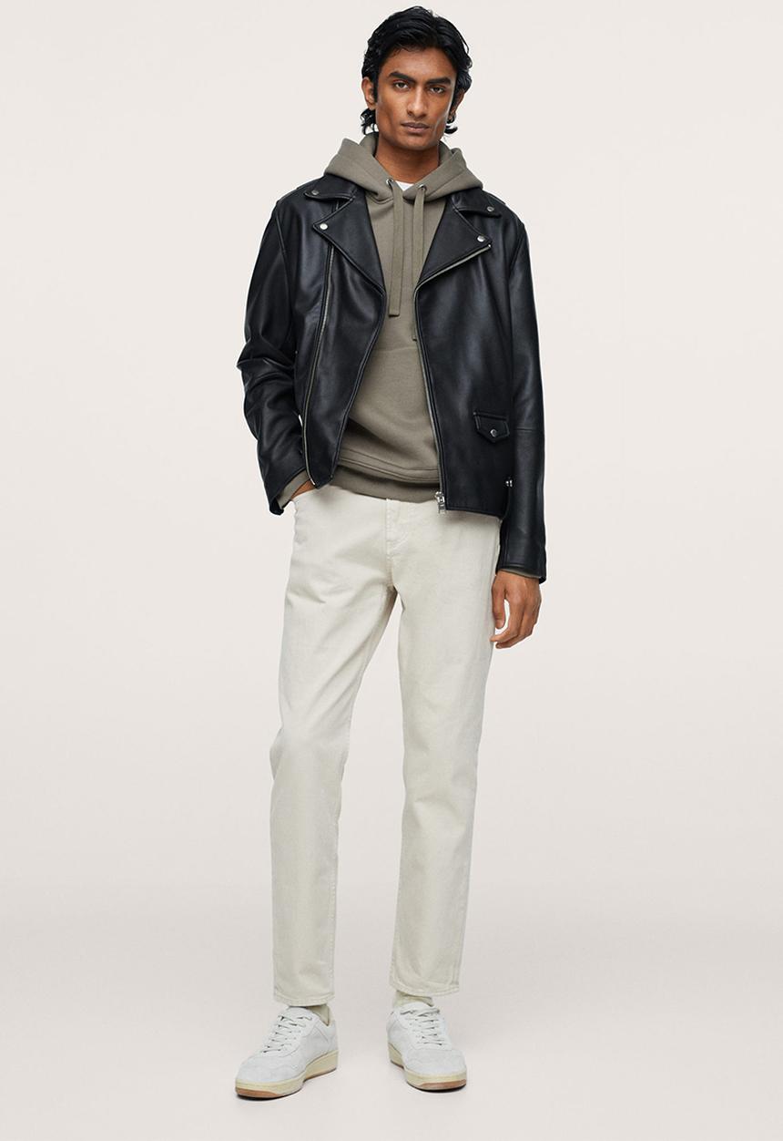 MANGO - Lapels Leather Jacket - Black