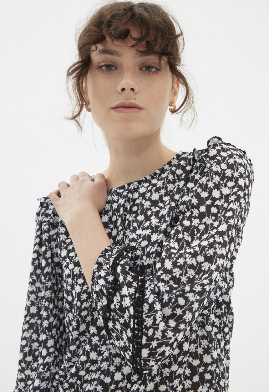 Trendyol - Waistband detail printed blouse  - black & white 