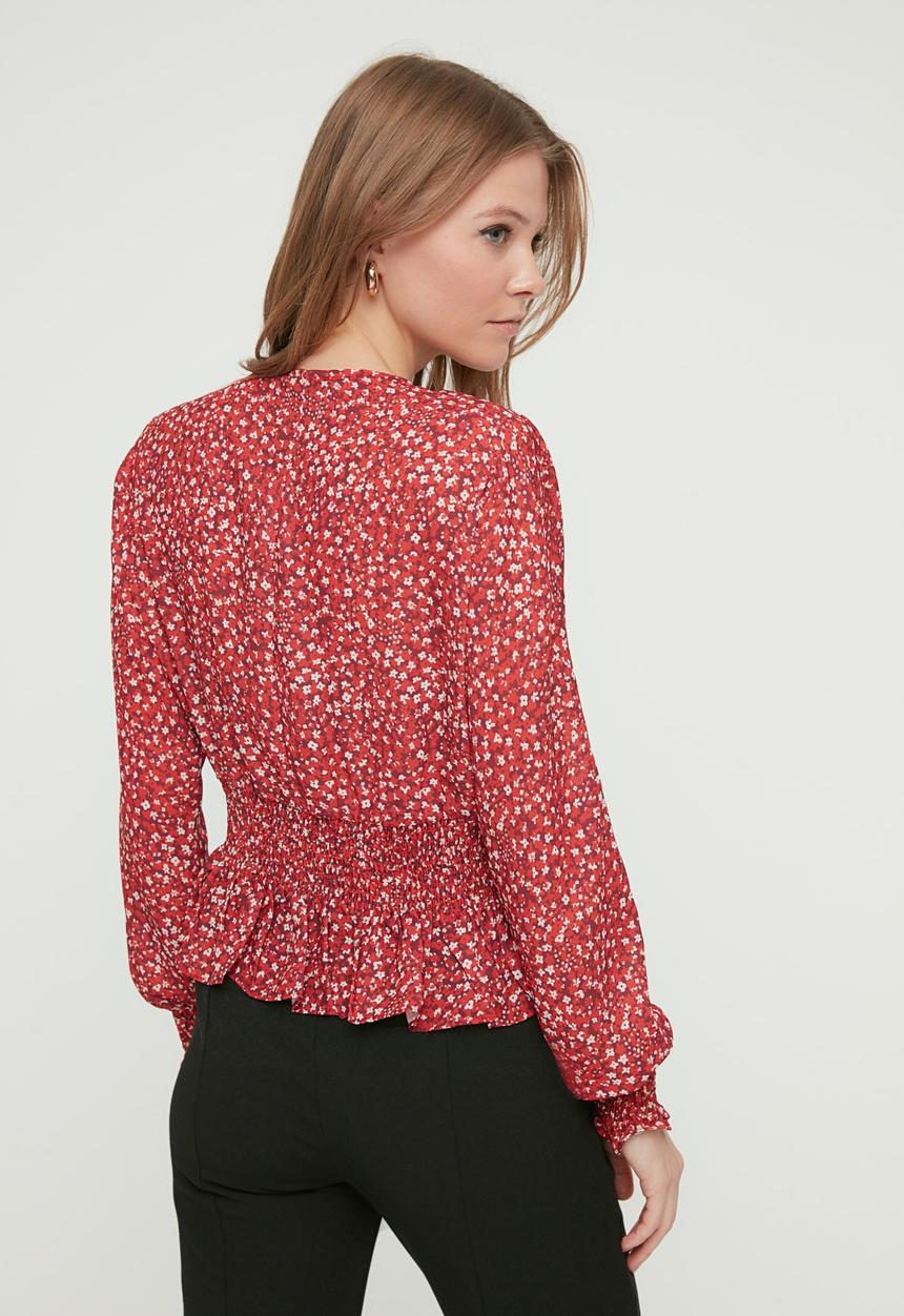 Trendyol - Printed peplum hem  blouse  - red