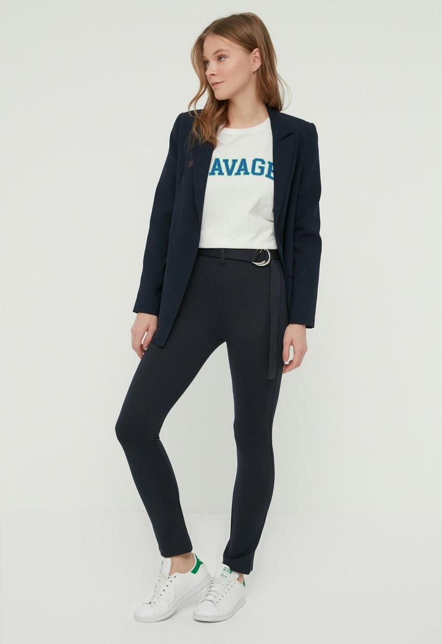 Trendyol - Belted knitted trousers - navy