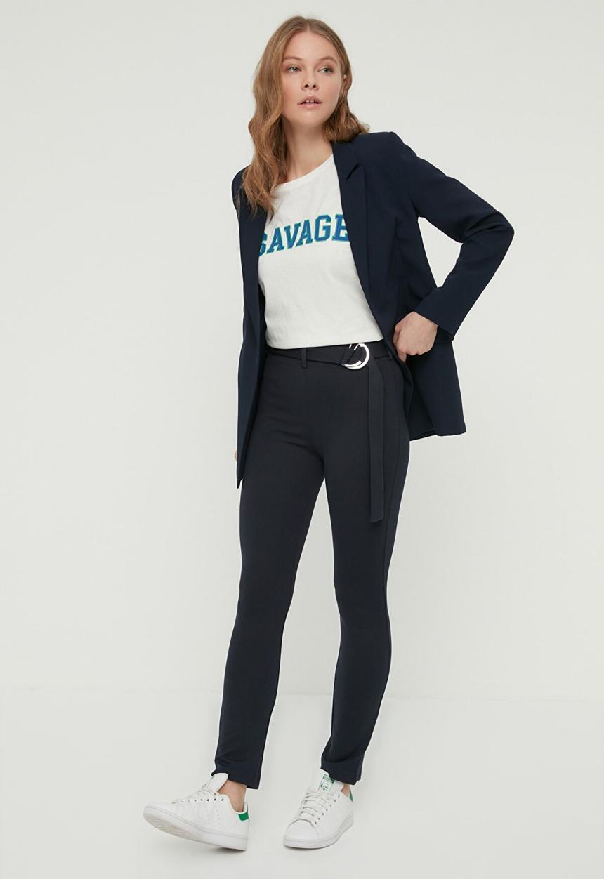 Trendyol - Belted knitted trousers - navy