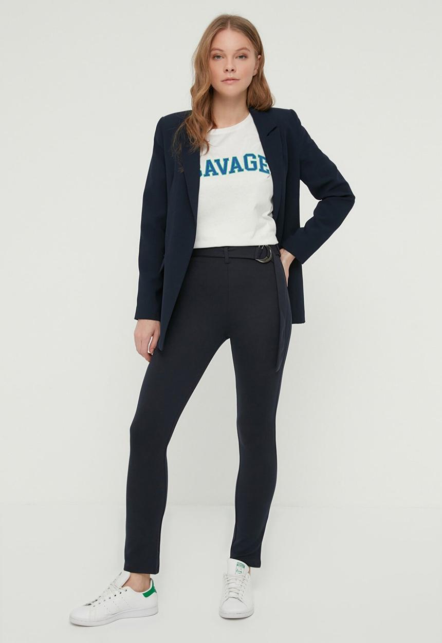Trendyol - Belted knitted trousers - navy