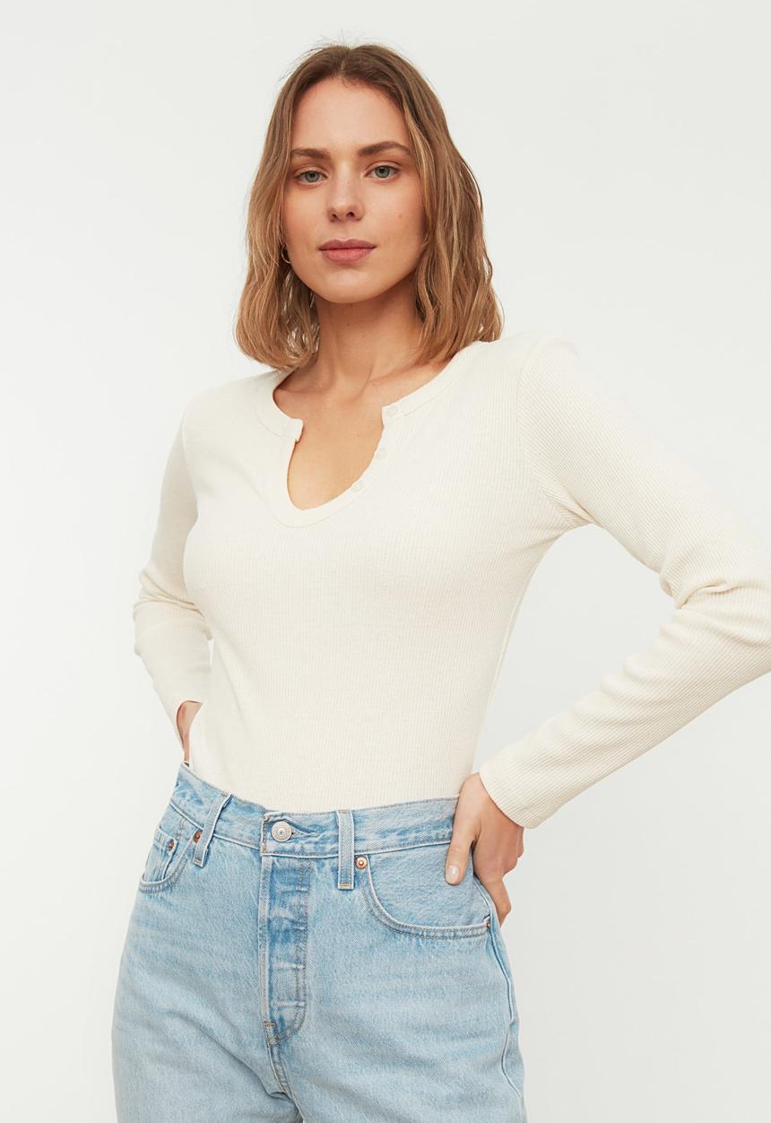 Trendyol - Recycle 2-pack corduroy knitted blouse - neutral & grey 