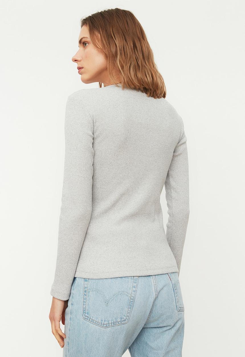 Trendyol - Recycle 2-pack corduroy knitted blouse - neutral & grey 