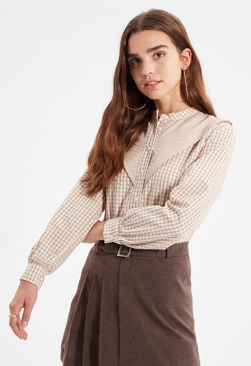 Trendyol - Standing collar shirt - stone