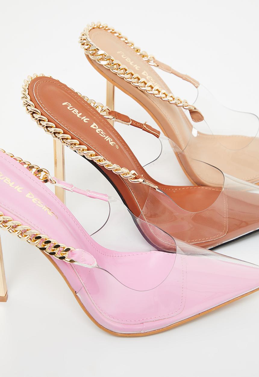 Public Desire - Blair chain detail slingback stiletto heel - tan