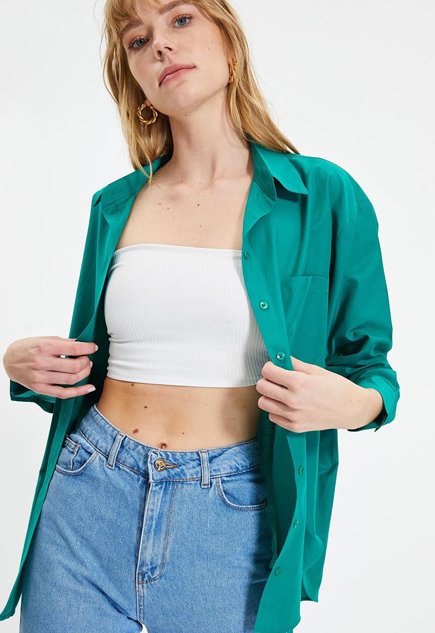Trendyol - Boyfriend shirt - green
