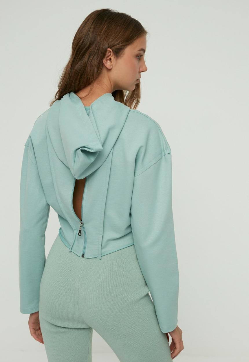 Trendyol - Crop slim sports sweatshirt - mint