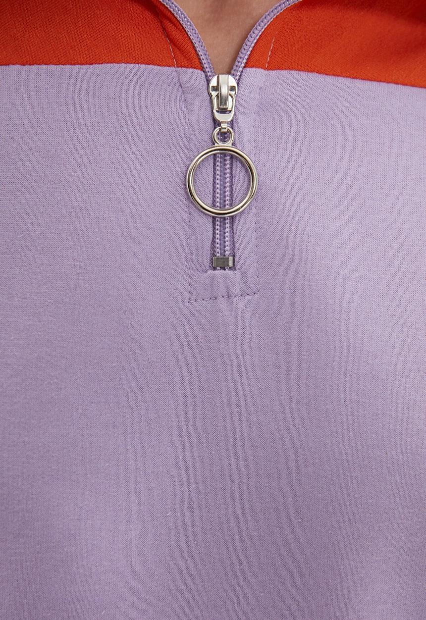 Trendyol - Color block crop slim knitted sweatshirt - lilac