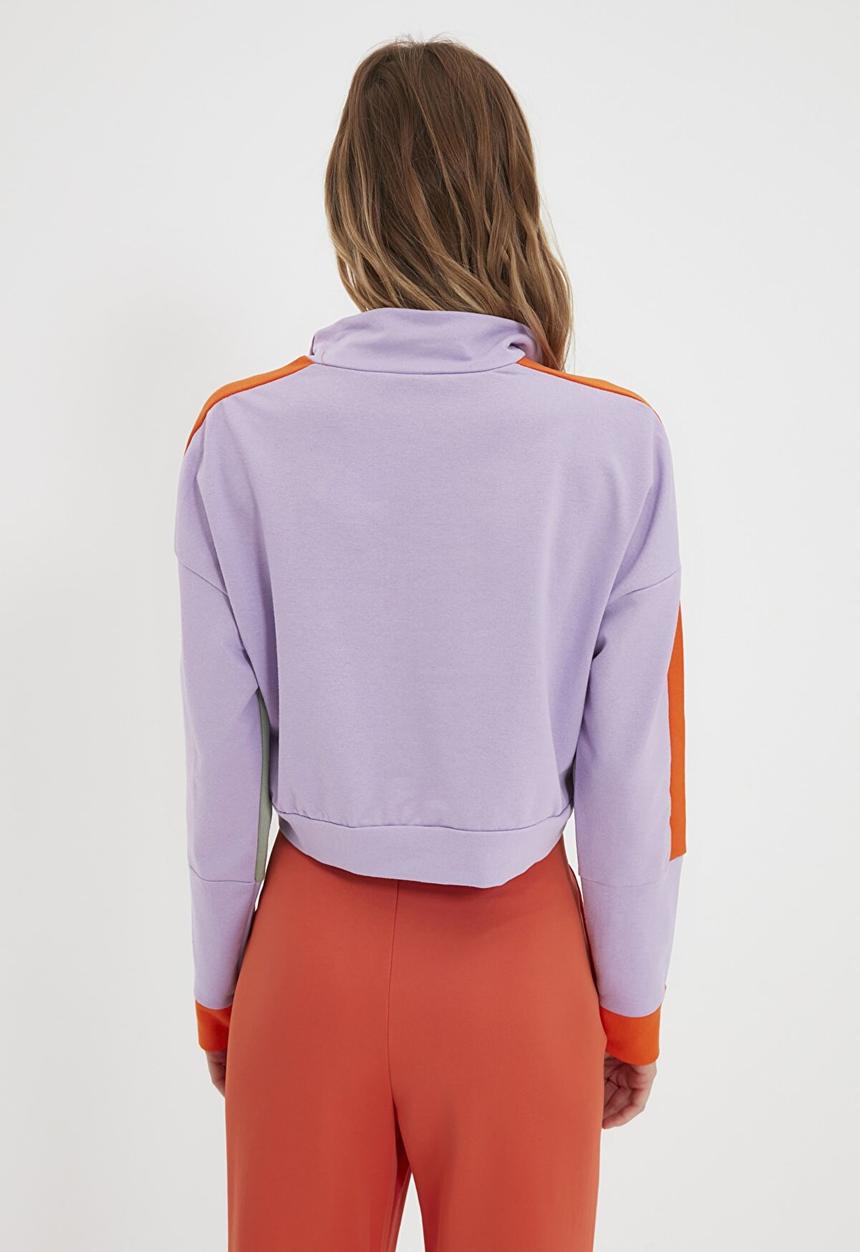Trendyol - Color block crop slim knitted sweatshirt - lilac