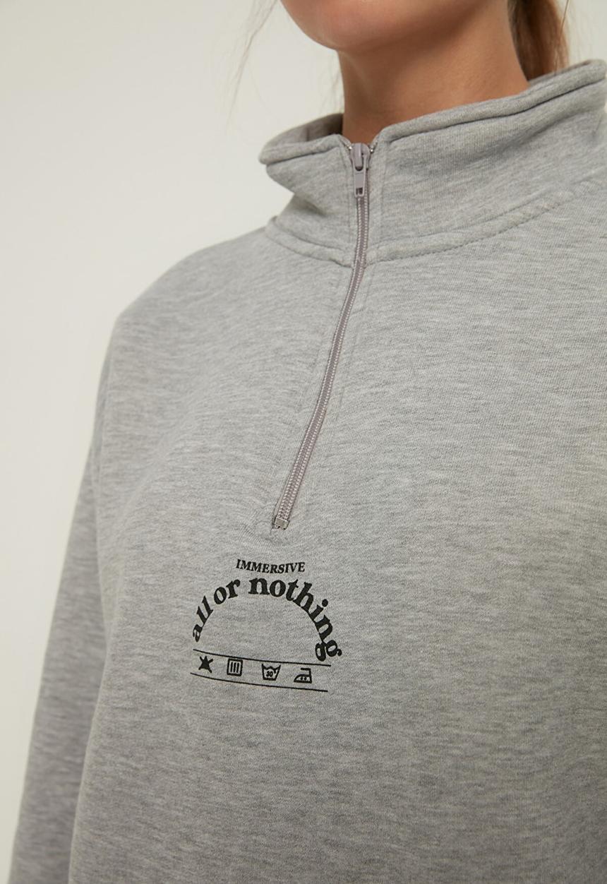 Trendyol - Polo neck oversize ragged knitted sweatshirt - grey