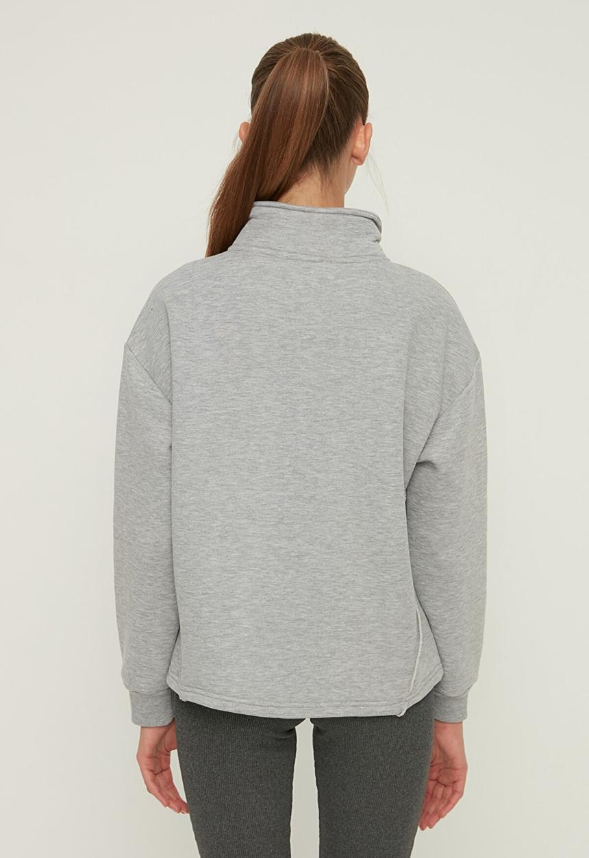 Trendyol - Polo neck oversize ragged knitted sweatshirt - grey