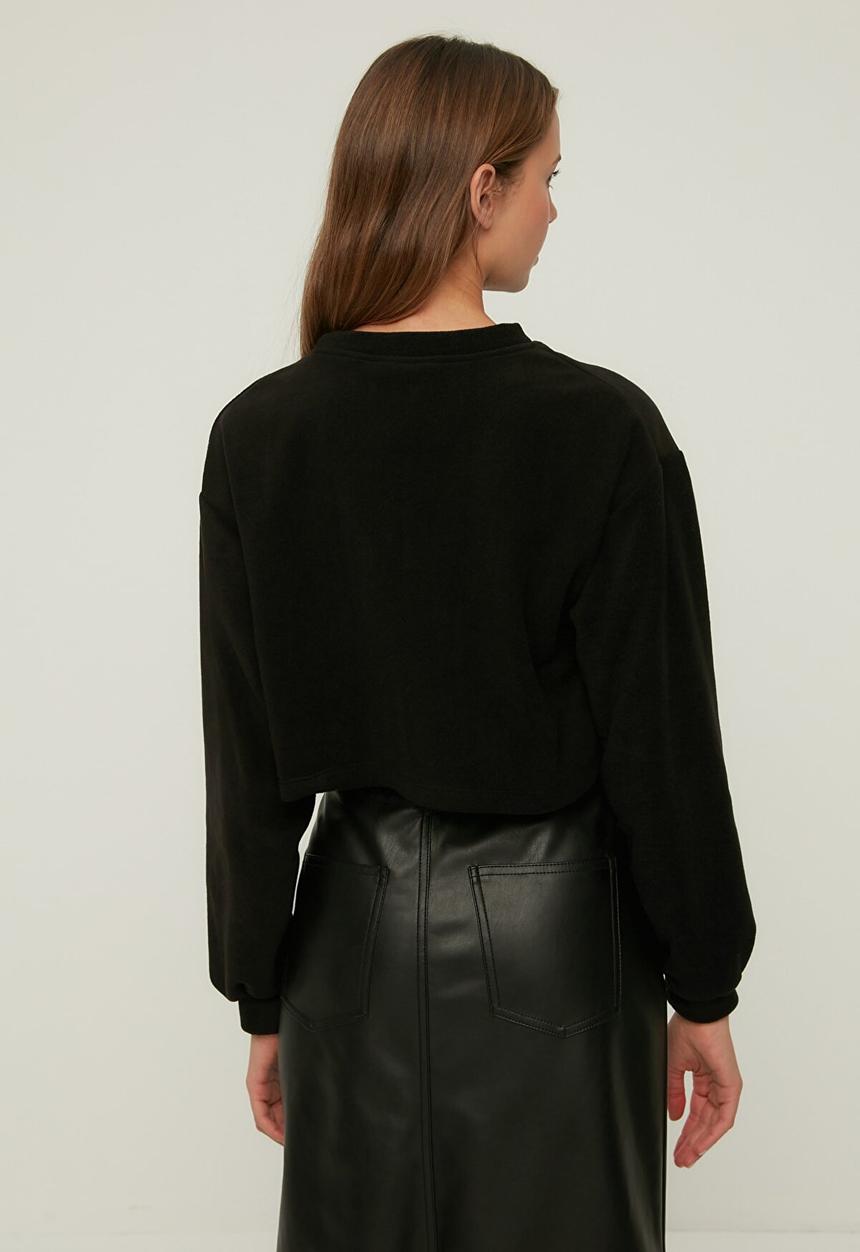Trendyol - Crop fleece knitted sweatshirt - black