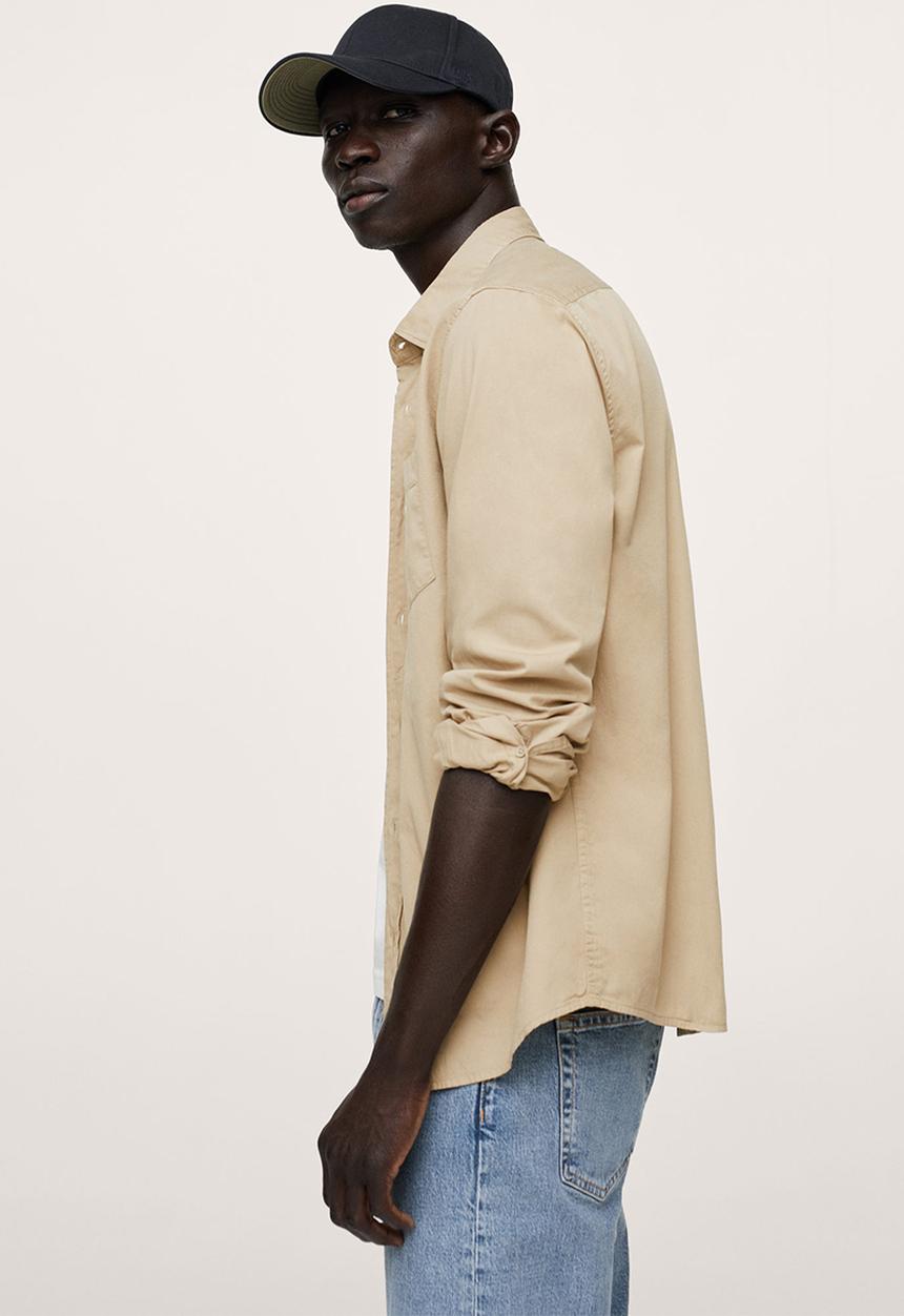 MANGO - Lumiere Regular fit pocket cotton Shirt  - light beige