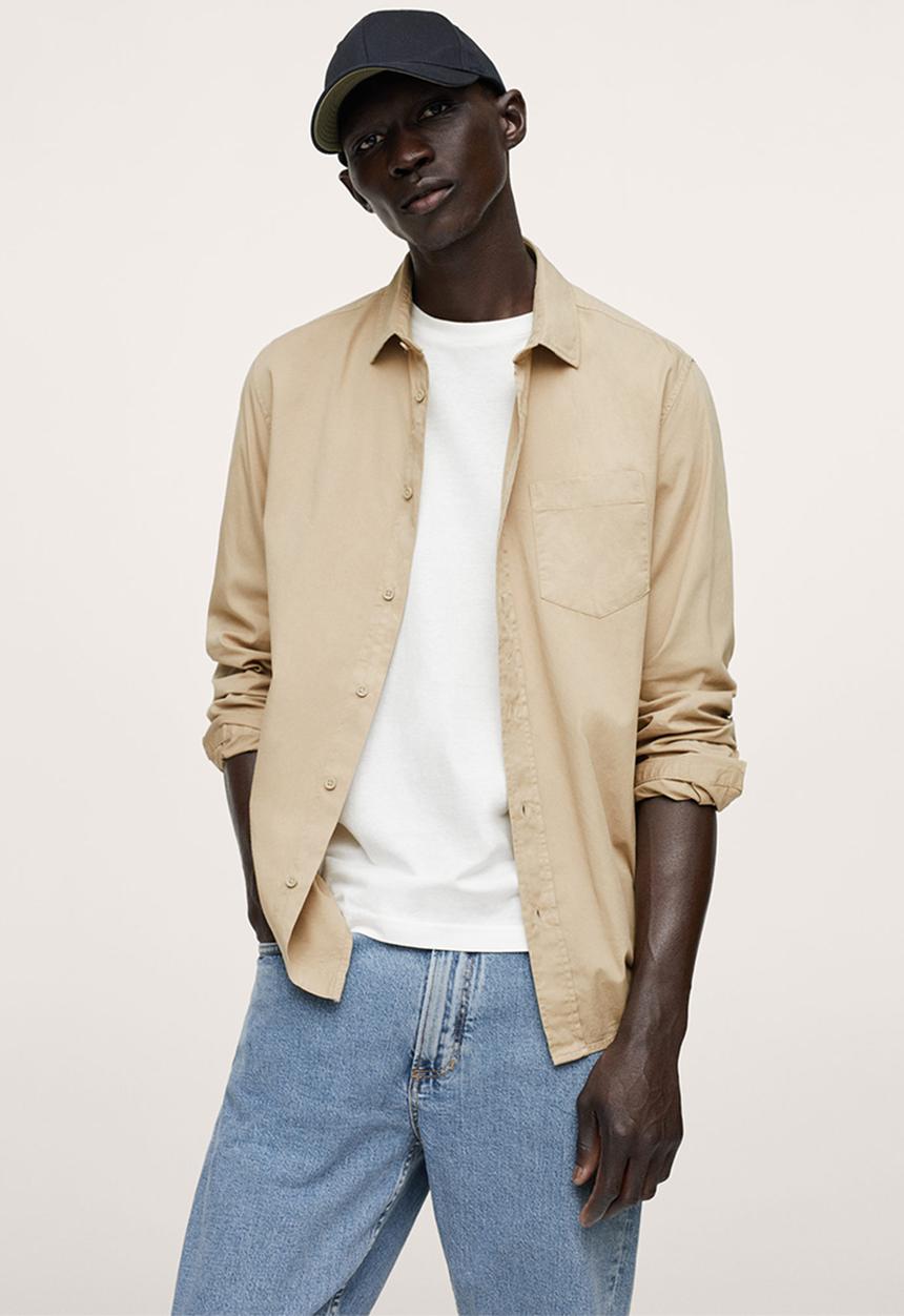 MANGO - Lumiere Regular fit pocket cotton Shirt  - light beige