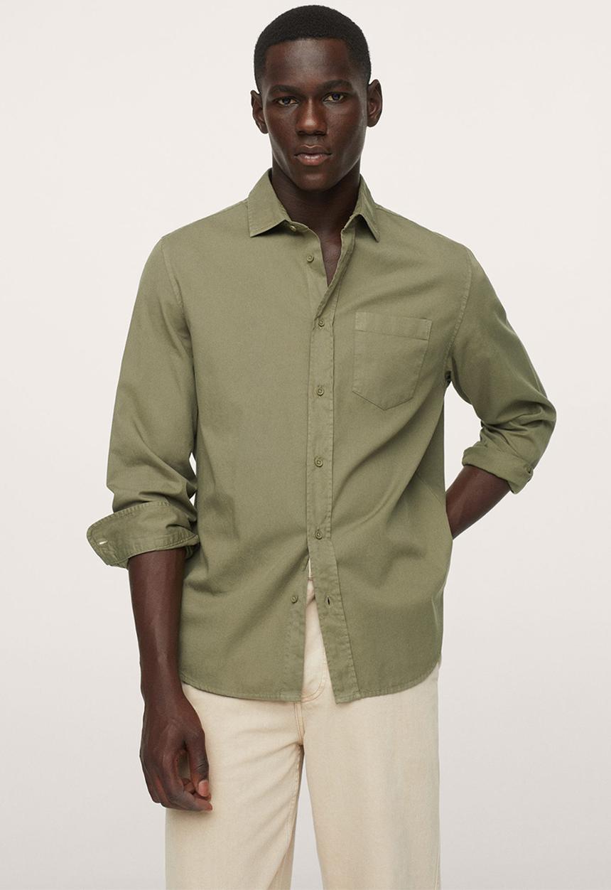 MANGO - Lumiere Regular fit pocket cotton Shirt - khaki