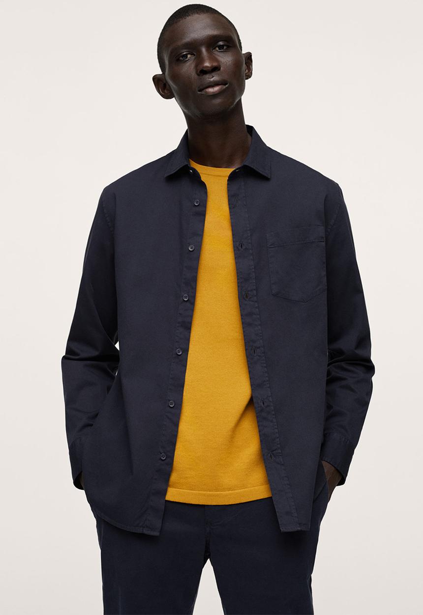 MANGO - Lumiere Regular fit pocket cotton Shirt - navy