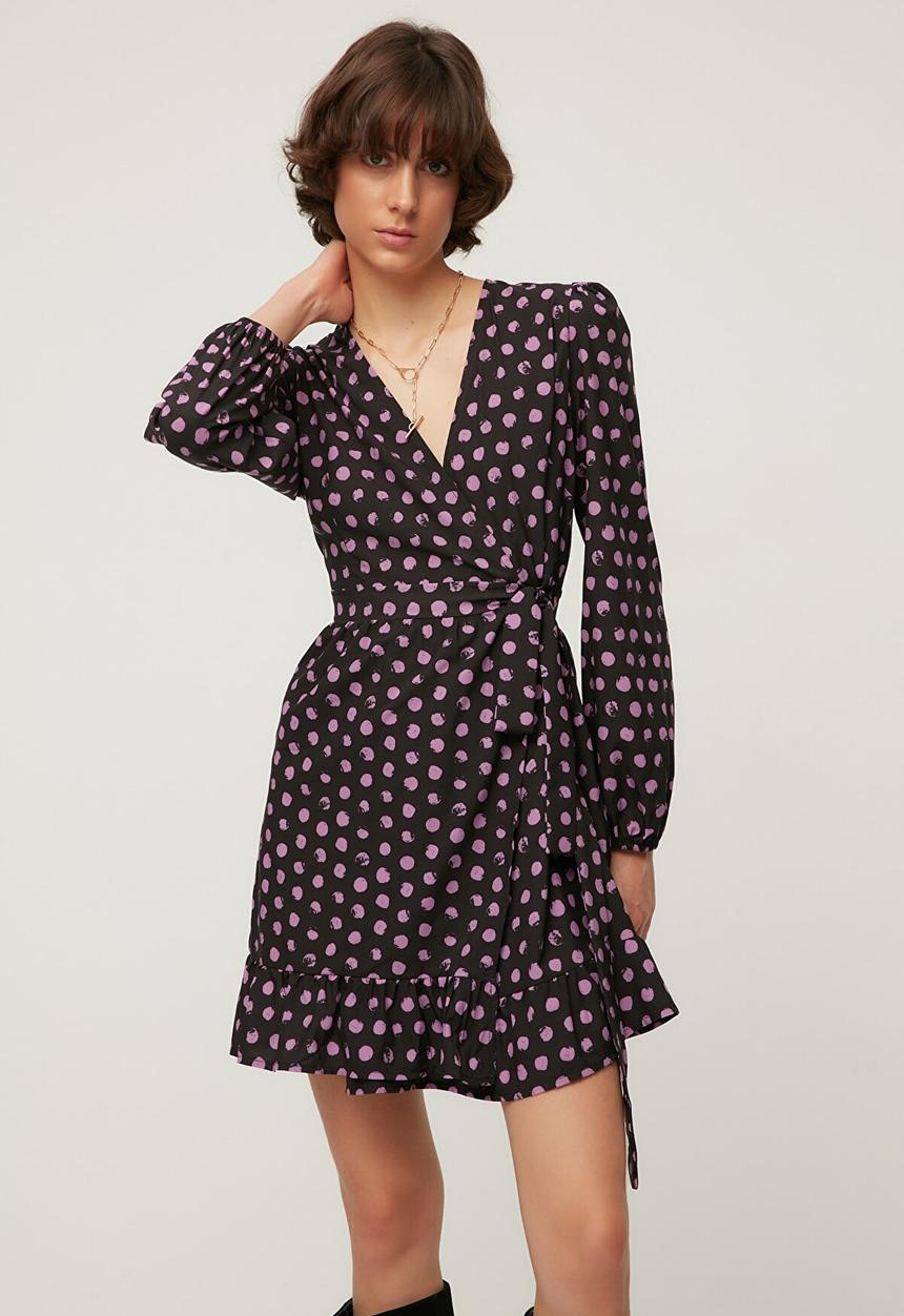 Trendyol - Polka dot double breasted dress  - black & pink