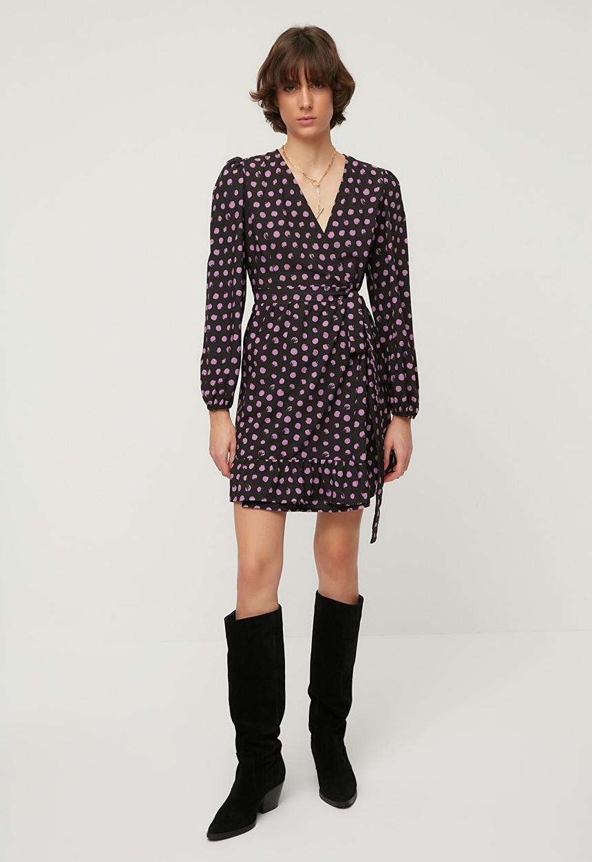 Trendyol - Polka dot double breasted dress  - black & pink