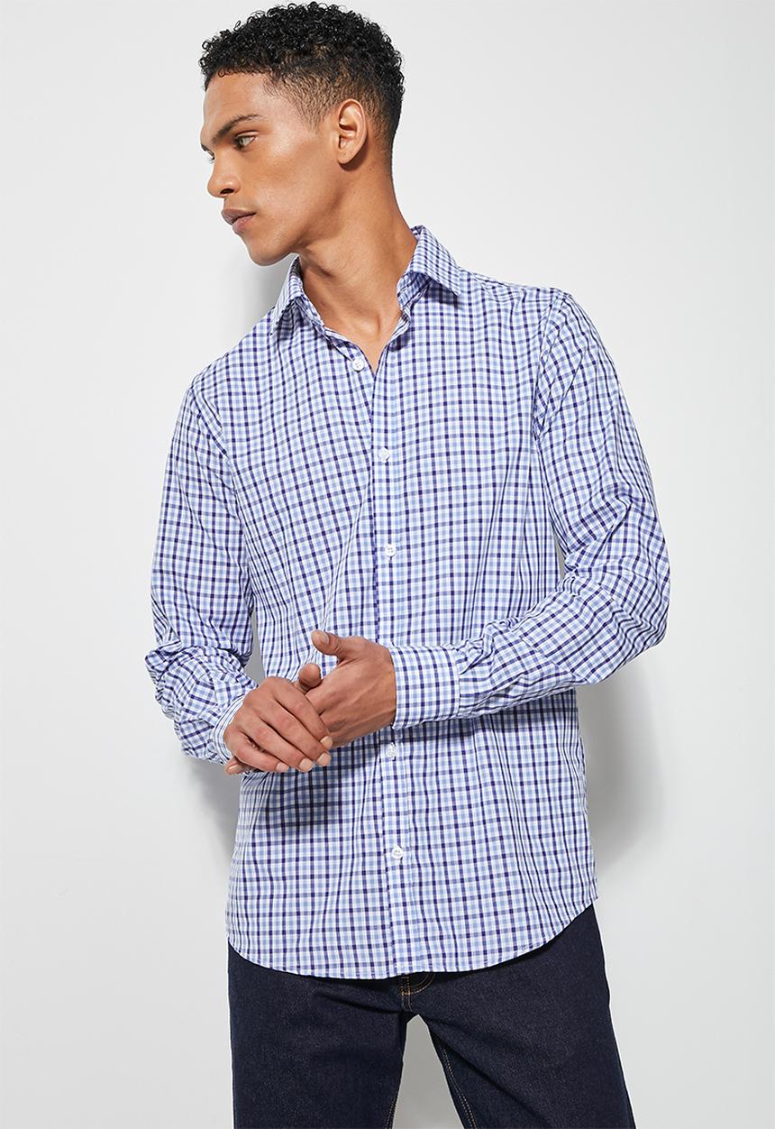 Superbalist - Jos slim check shirt - blue gingham