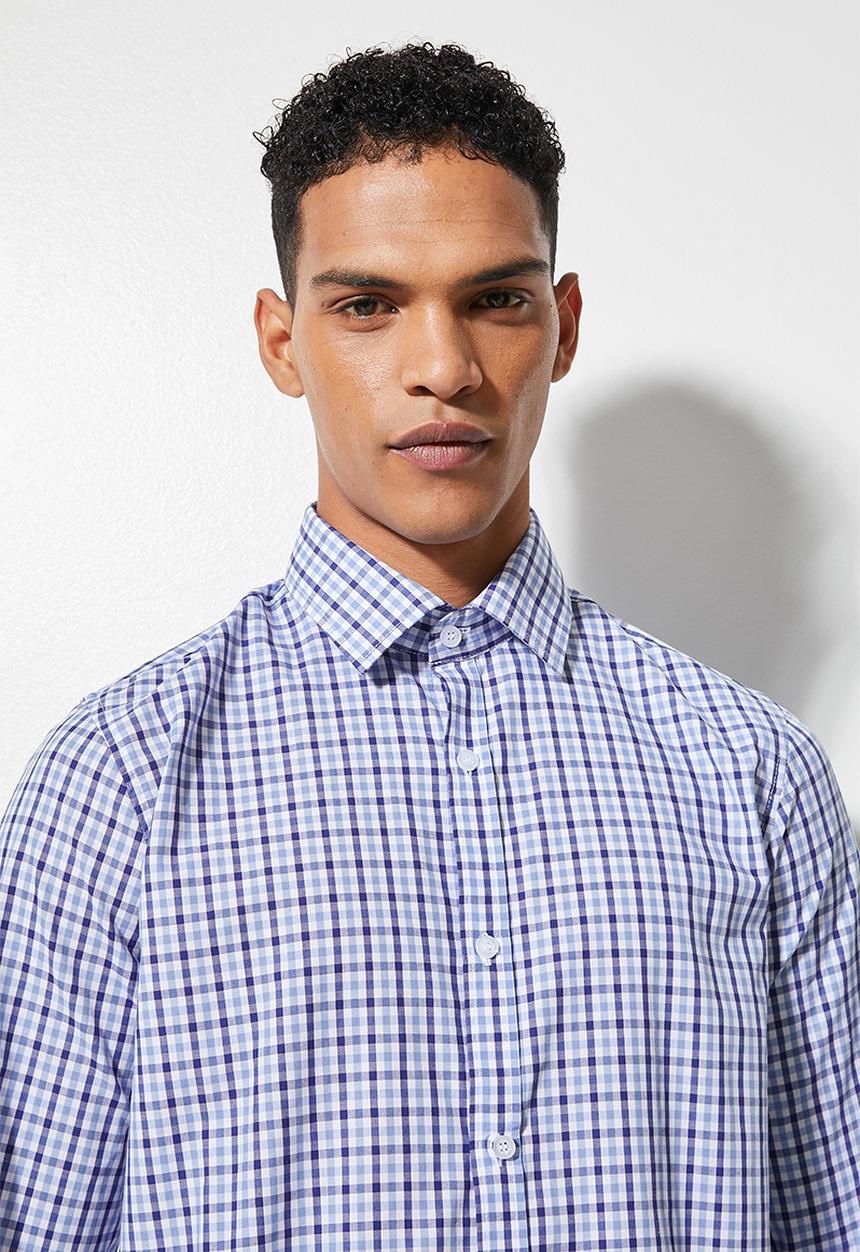 Superbalist - Jos slim check shirt - blue gingham
